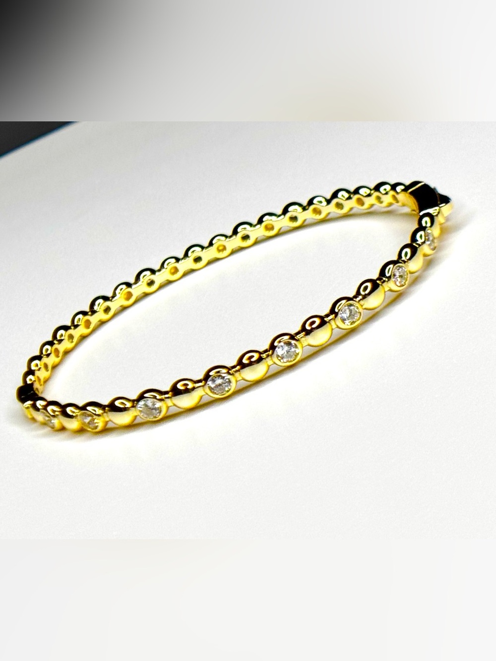 18K Gold & Sterling Silver Eternity Bezel Set Bangle Bracelet